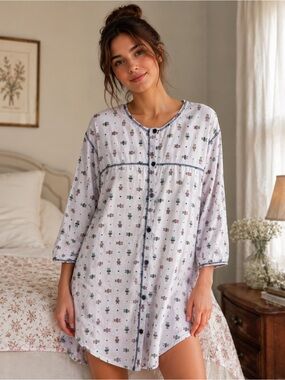 Vintage Jodie Arden Sleepwear M Teddy Bear Nightgown Sleep Shirt Cottagecore